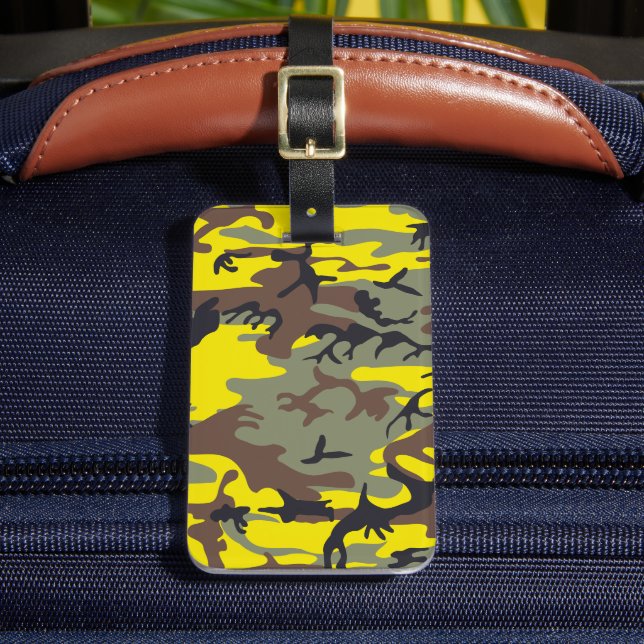 Etiqueta De Bagagem Camuflagem Amarela e Marrom, Militar, Exército (Frente Insitu 2)