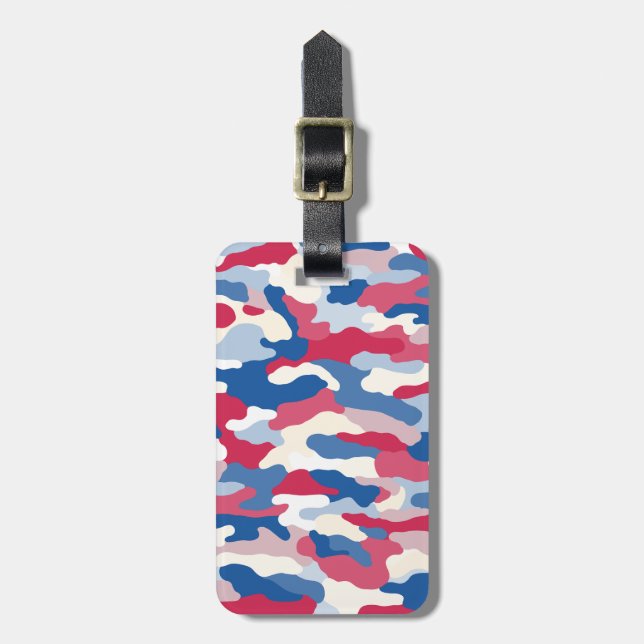 Etiqueta De Bagagem Camuflagem Azul Branco Vermelho Personalizada (Frente Vertical)