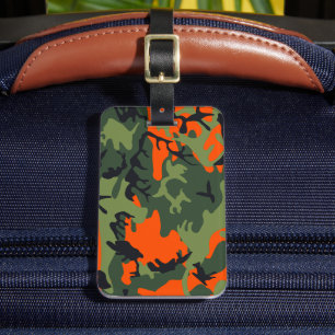 Etiqueta De Bagagem Camuflagem Laranja e Verde, Militar, Exército
