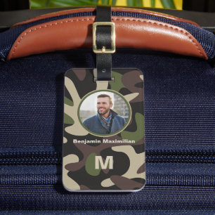 Etiqueta De Bagagem Camuflagem Militar Foto Marrom verde Monograma