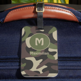 Etiqueta De Bagagem Camuflagem Militar Padrão Verde Castanho Monograma