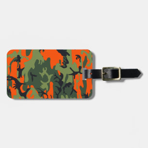 Etiqueta De Bagagem Camuflagem Monograma Laranja de Caça