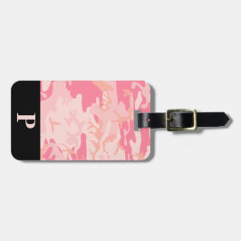 Etiqueta De Bagagem Camuflagem Monograma Rosa e Pêssego Preto