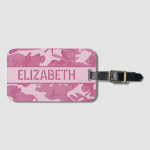 Etiqueta De Bagagem Camuflagem Rosa Personalizada