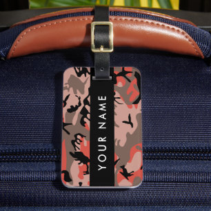 Etiqueta De Bagagem Camuflagem Vermelha e Castanha Seu nome Personaliz