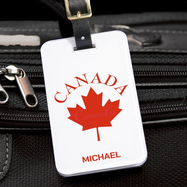 Etiqueta De Bagagem Canadá Red & White Flag Mapepaaf (red and white canada canadian flag maple leaf luggage tag)