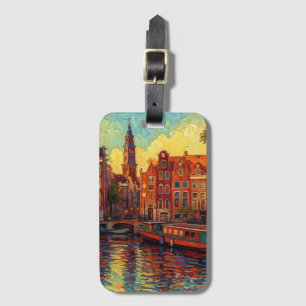 Etiqueta De Bagagem Canal Amsterdã guarda estilo van Gogh