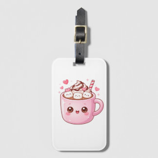 Etiqueta De Bagagem Caneca de Chocolate Quente Kawaii Fofa com Marshma