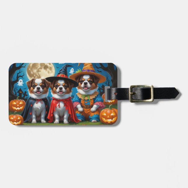 Etiqueta De Bagagem Caninos Japoneses Pumpkin Halloween Engraçado (Frente Horizontal)