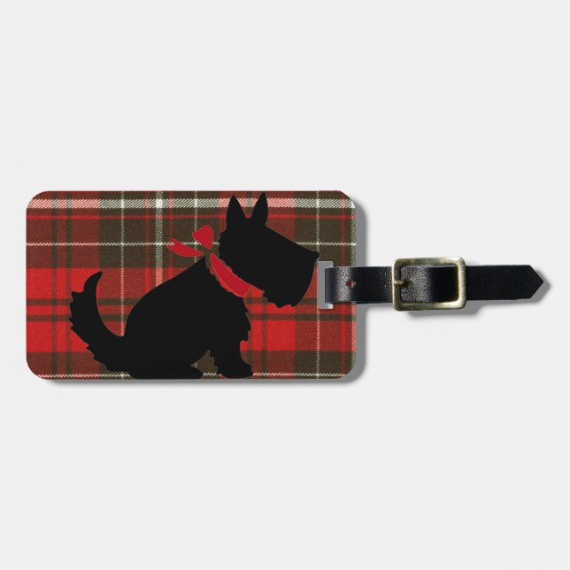 Etiqueta De Bagagem Cão bonito de Scotty & Tartan vermelho (Frente Horizontal)