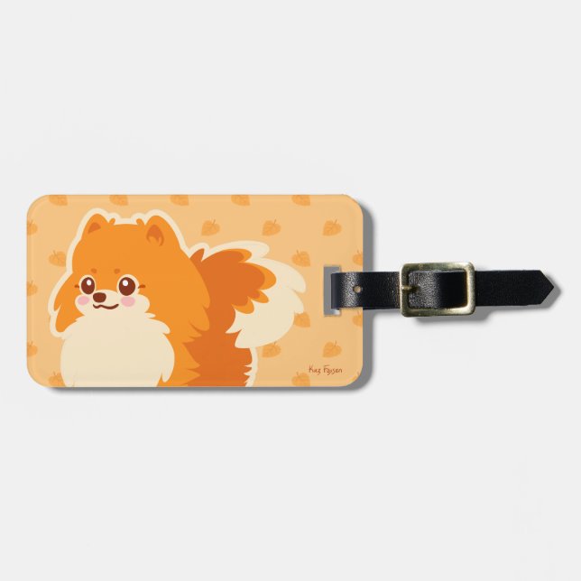 Etiqueta De Bagagem Cão bonito Kawaii Pomeranian (Frente Horizontal)