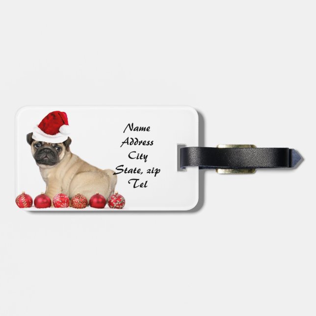 Etiqueta De Bagagem Cão do pug do Natal (Traseira Horizontal)