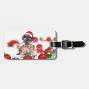 Etiqueta De Bagagem Cão Dogue Alemão com Enfeites de Natal Presentes