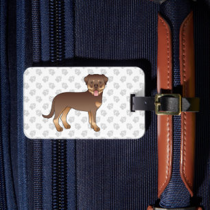 Etiqueta De Bagagem Cão E Pata De Cartoon Vermelho E Tan Rottweiler