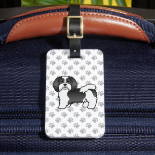 Etiqueta De Bagagem Cão e Texto De Cartoon Bonito, De Preto E Branco