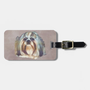 Etiqueta De Bagagem Cão rajado e branco de Shih Tzu