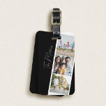 Etiqueta De Bagagem Capturando Colagem de Fotografias de Momentos<br><div class="desc">Este design de etiqueta de bagagem apresenta um aspecto moderno e elegante com um fundo preto no lado esquerdo, que cria um contraste impressionante com a faixa diagonal branca que atravessa o lado direito. A faixa diagonal serve como o quadro perfeito para três fotos da família, capturando momentos alegres. As...</div>