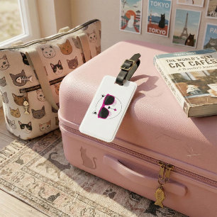 Etiqueta De Bagagem Cara de Gato Legal com Óculos de Sol Rosa Gatinho 