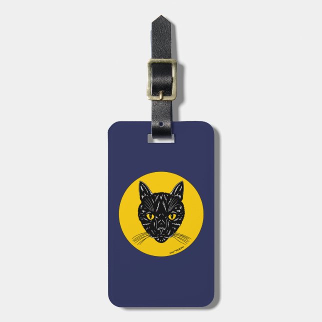 Etiqueta De Bagagem Cara de Gato Preto (Frente Vertical)