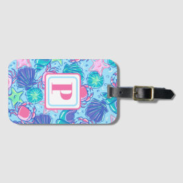 Etiqueta De Bagagem Caranguejo de Príquete Monograma Beach Shell