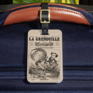 Etiqueta De Bagagem Caricatura Francesa De Balonista No Balão De Ar Qu