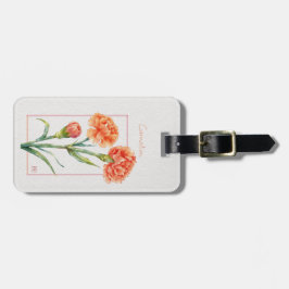 Etiqueta De Bagagem Carnation Coral Aguarela Botânica Nome Personaliza