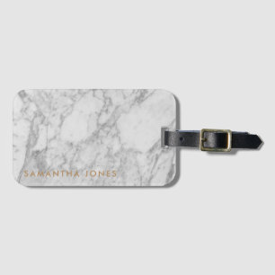 Etiqueta De Bagagem Carrara Branca Marble Clássico Dourado Personaliza