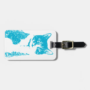 Etiqueta De Bagagem Carreg o gato no Tag azul da bagagem
