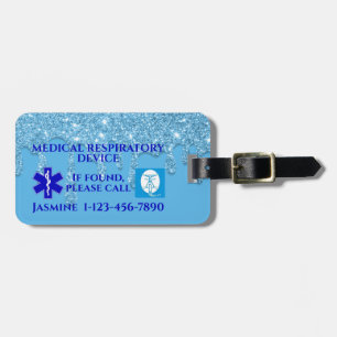 Etiqueta De Bagagem Carregar do Computador CPAP com Glitter Azul
