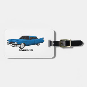Etiqueta De Bagagem Carro clássico azul legal 1959