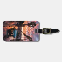 Etiqueta De Bagagem Carro Retroativo e Palm Sunset Personalizado