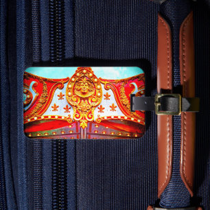 Etiqueta De Bagagem Carrossel carnaval vintage retro gold face