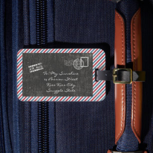 Etiqueta De Bagagem Cartão postal de correio aéreo da Vintage da Cinza