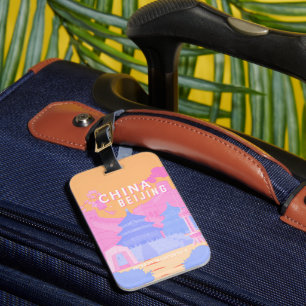 Etiqueta De Bagagem Cartaz de Viagem de Pequim China Pastel Rosa & A