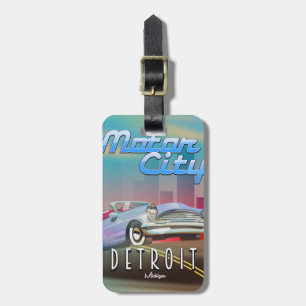 Etiqueta De Bagagem Cartaz de viagem Motor City Detroit Michigan.