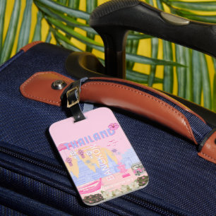Etiqueta De Bagagem Cartaz de Viagem Rosa Pastel Azul Banguecoque Tail