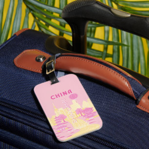 Etiqueta De Bagagem Cartaz Rosa de Viagens à China em Xangai