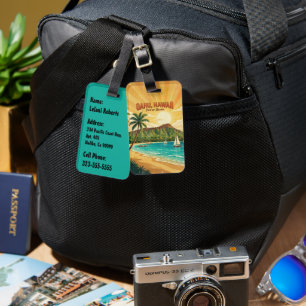 Etiqueta De Bagagem Cartazes de Viagem Havaianos Antigos - Oahu