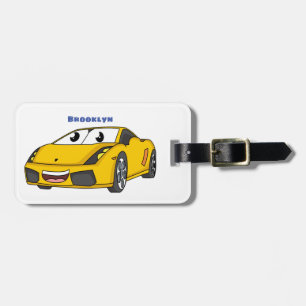 Etiqueta De Bagagem Cartografia de carro esportivo amarelo e bonito