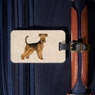 Etiqueta De Bagagem Cartoon de Airedale Terrier com texto personalizad