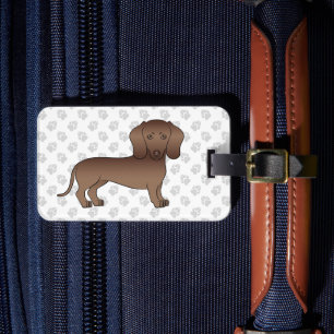 Etiqueta De Bagagem Cartoon de Cabelo Curto de Chocolate Dachshund Cão