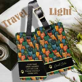 Etiqueta De Bagagem Cartoon de Gatos legal Colorido