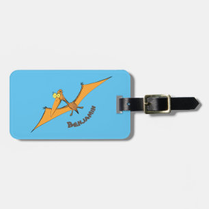 Etiqueta De Bagagem Cartoon de pterodátilo, cor de laranja giro e eng