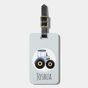 Etiqueta De Bagagem Cartoon de trator de Fazenda azul e crianças