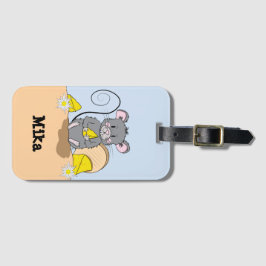Etiqueta De Bagagem Cartoon Rato Comendo Bagagem de Queijo com Nome