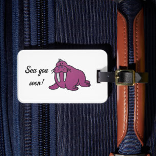 Etiqueta De Bagagem Cartoon Roxo-Corpo, Natureza Amiga Do Oceano