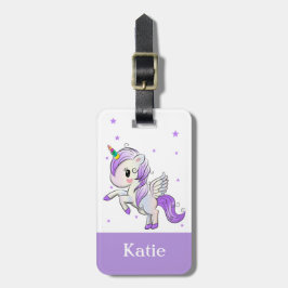 Etiqueta De Bagagem Cartoon Roxo das Meninas Cuecas Unicorn Pegasus