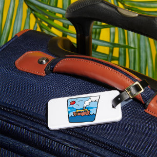 Etiqueta De Bagagem Cartoon Steamship no Oceano Ondas Arte Náutica