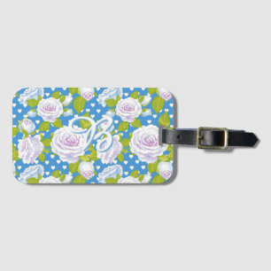 Etiqueta De Bagagem Casa de Campo Vintage Rosa Floral Pontos Azuis
