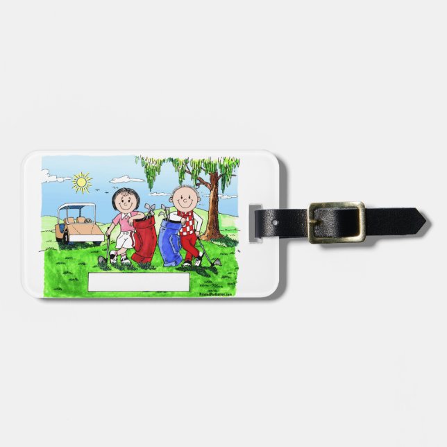 Etiqueta De Bagagem Casal de Golfe - Cartum Personalizado (Frente Horizontal)
